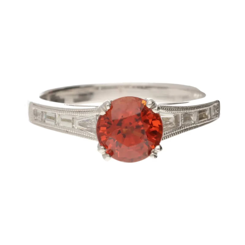 18ct White Gold Orange Sapphire & 0.27ct Diamond Ring - David Christopher Jewellers