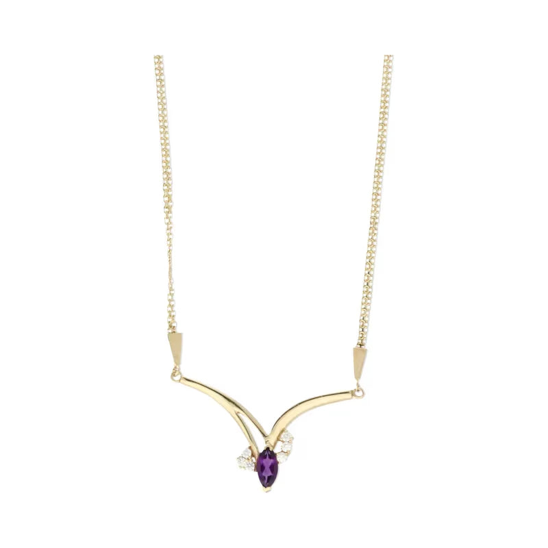 Pre-Owned 14ct Yellow Gold Amethyst & Diamond Necklace 18inch