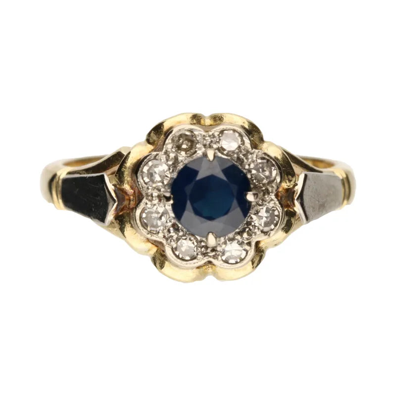Pre-Owned 18ct Yellow Gold Sapphire & Diamond Floral Ring