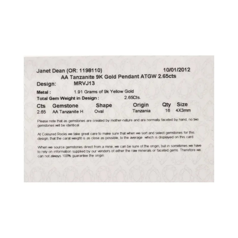 Pre-Owned 9ct Yellow Gold Tanzanite Cluster Pendant 2.65ct