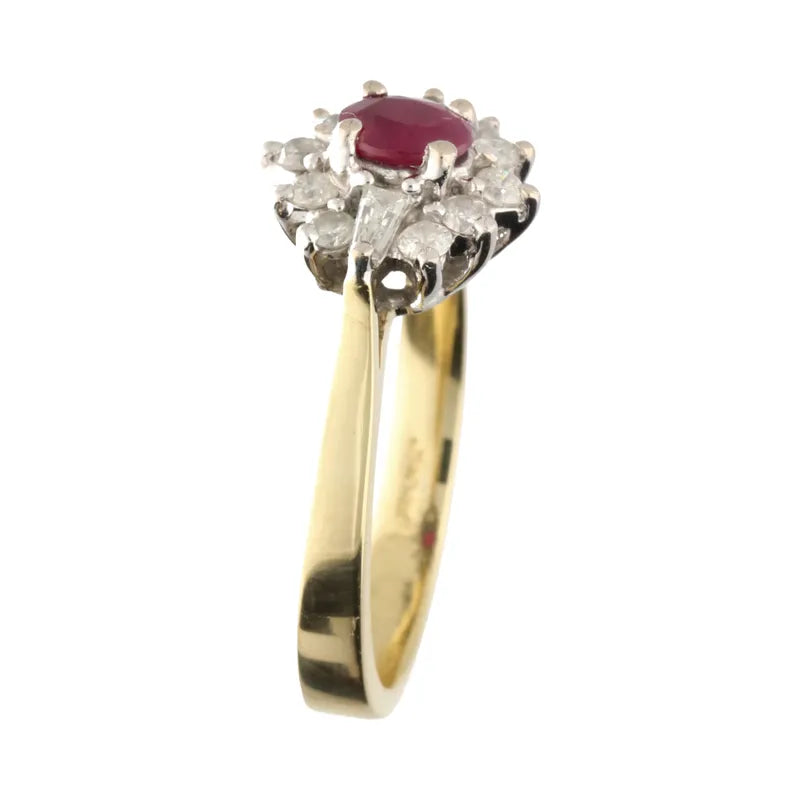 Pre-Owned 9ct Yellow Gold Ruby & Dimond Cluster Ring