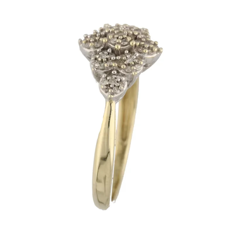 Pre-Owned 9ct Yellow Gold Diamond Flower Cluster Ring