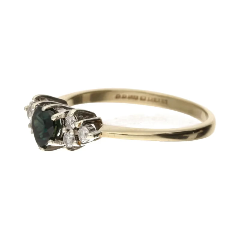 Pre-Owned 9ct Yellow Gold Heart Cut Sapphire & Diamond Trefoil Ring