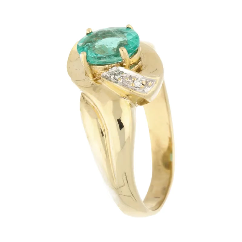 Pre-Owned 9ct Yellow Gold Emerald & Diamond Swirl Ring