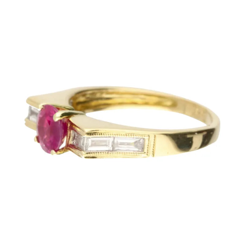 Pre-Owned 18ct Yellow Gold Ruby & Baguette Cut Diamond Ring