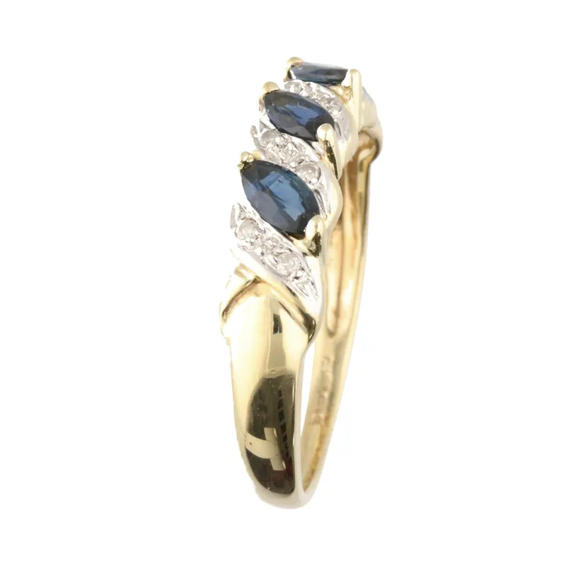 Pre-Owned 9ct Yellow Gold Marquise Sapphire & Diamond Ring