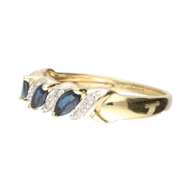 Pre-Owned 9ct Yellow Gold Marquise Sapphire & Diamond Ring