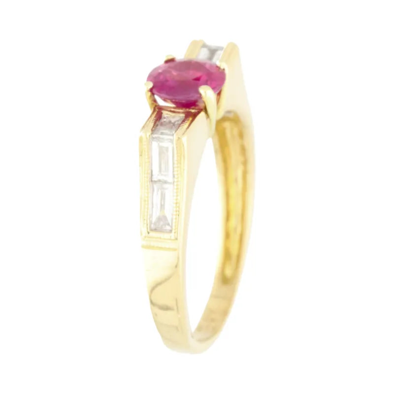 Pre-Owned 18ct Yellow Gold Ruby & Baguette Cut Diamond Ring