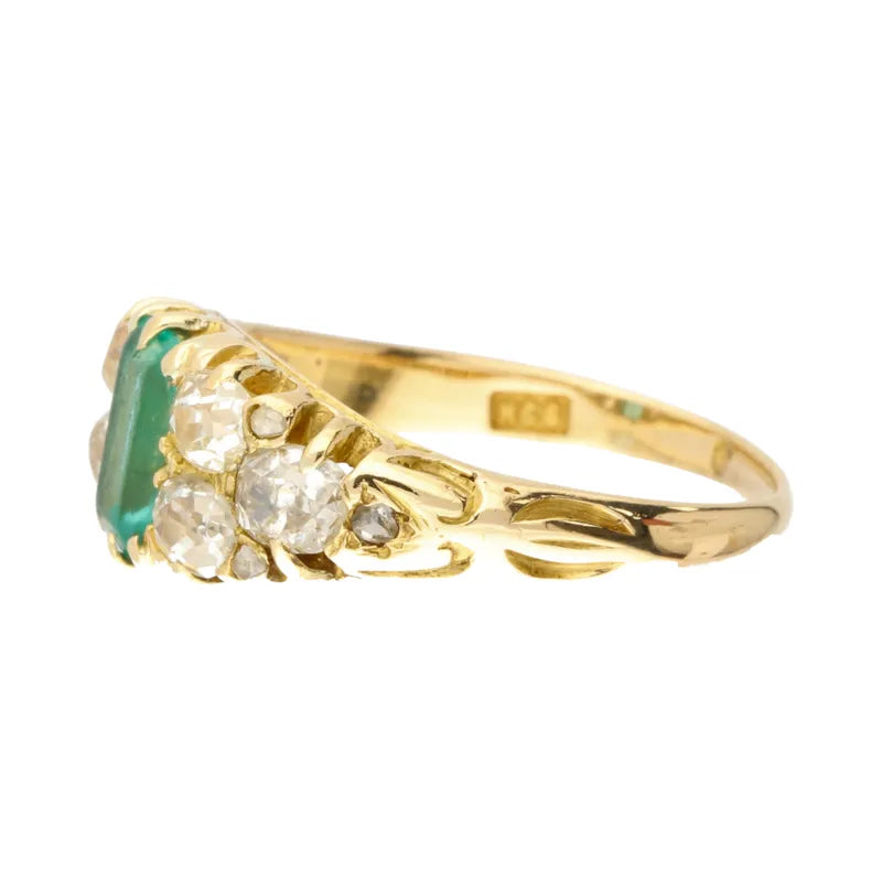 Pre-Owned 18ct Yellow Gold Emerald & Diamond Vintage Ring 0.65ct