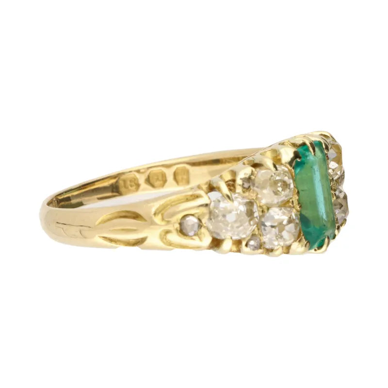 Pre-Owned 18ct Yellow Gold Emerald & Diamond Vintage Ring 0.65ct