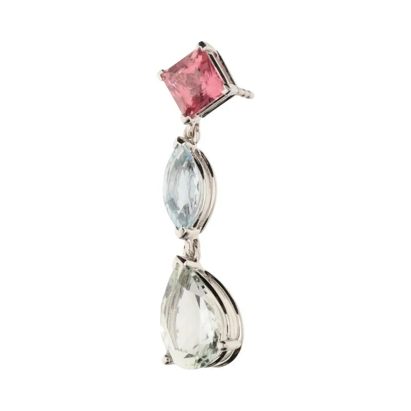 18ct White Gold Green Beryl, Pink Tourmaline, Aqua Drop Earrings267356