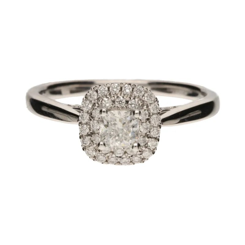 18ct White Gold & Palladium Cushion Cut 0.50ct Diamond Cluster Halo Ring272089