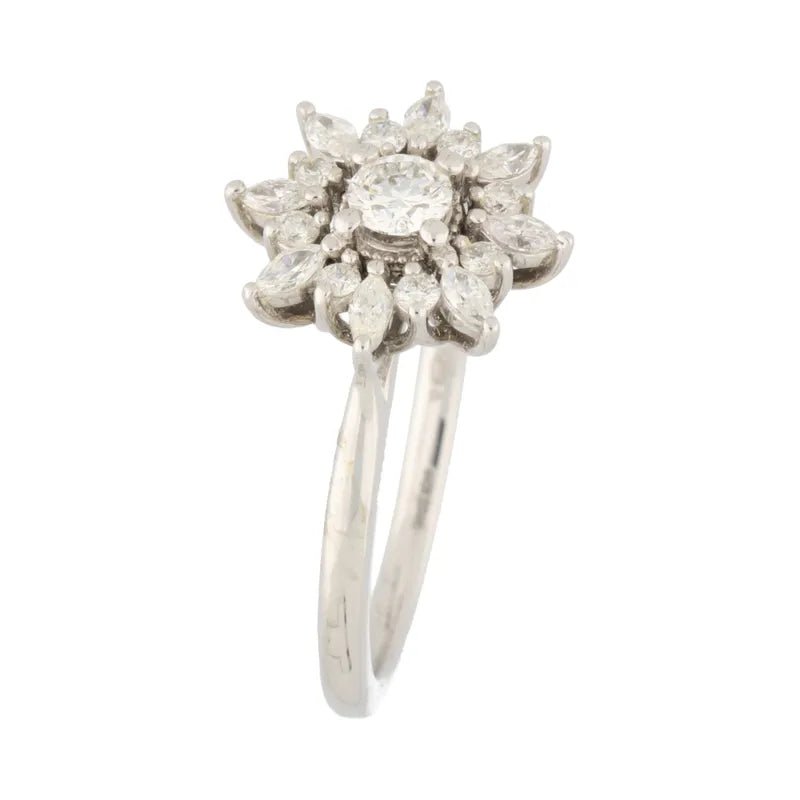 18ct White Gold & Palladium Snowflake Marquise & Round Diamond Cluster Ring 0.50ct254480