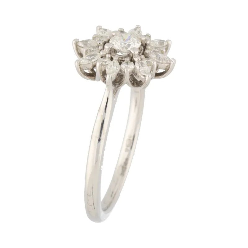 18ct White Gold & Palladium Snowflake Marquise & Round Diamond Cluster Ring 0.50ct254480