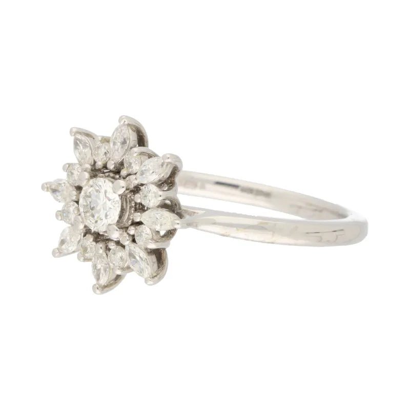 18ct White Gold & Palladium Snowflake Marquise & Round Diamond Cluster Ring 0.50ct254480