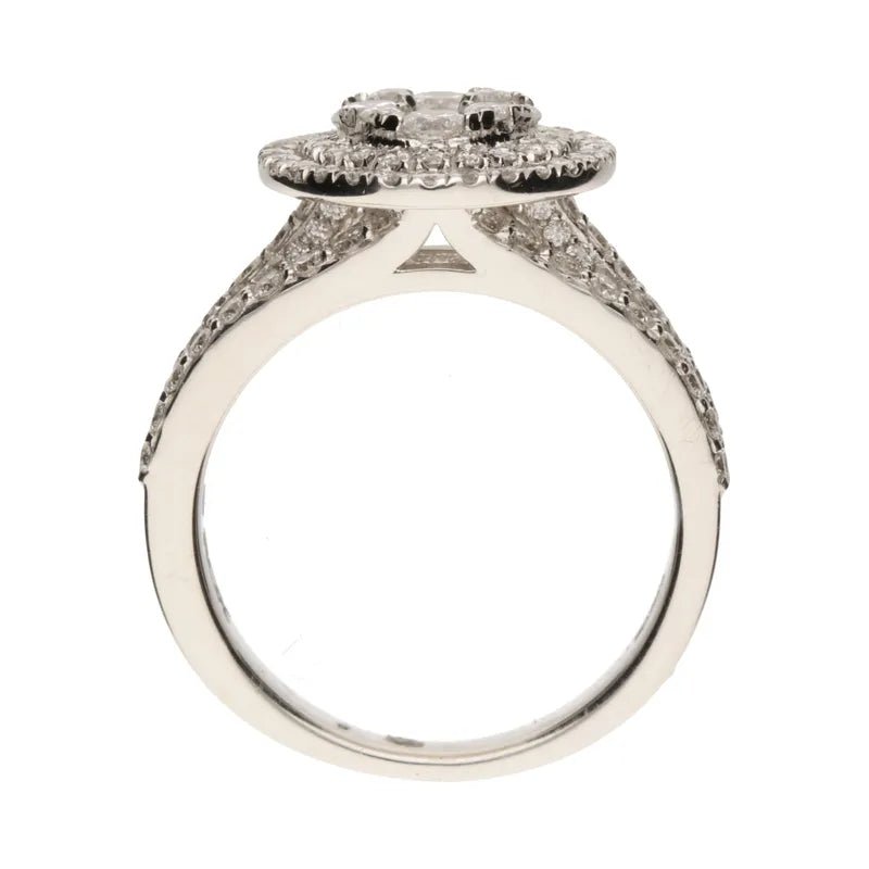 18ct White Gold & Palladium Split Shoulder Round Diamond Cluster Ring 1.22ct254464