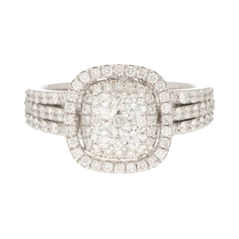 18ct White Gold & Palladium Split Shoulder Square Diamond Cluster Ring 1.24ct254472