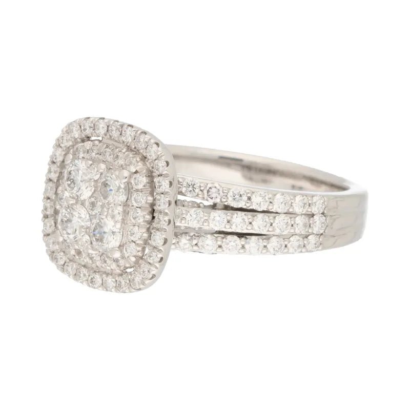 18ct White Gold & Palladium Split Shoulder Square Diamond Cluster Ring 1.24ct254472