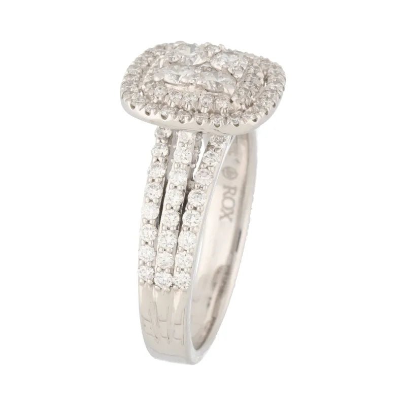 18ct White Gold & Palladium Split Shoulder Square Diamond Cluster Ring 1.24ct254472