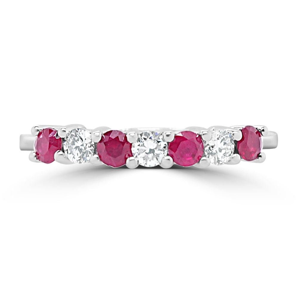 18ct White Gold Ruby & Diamond 7 Stone Eternity Ring Size L 1/2 3.84gMQ7475