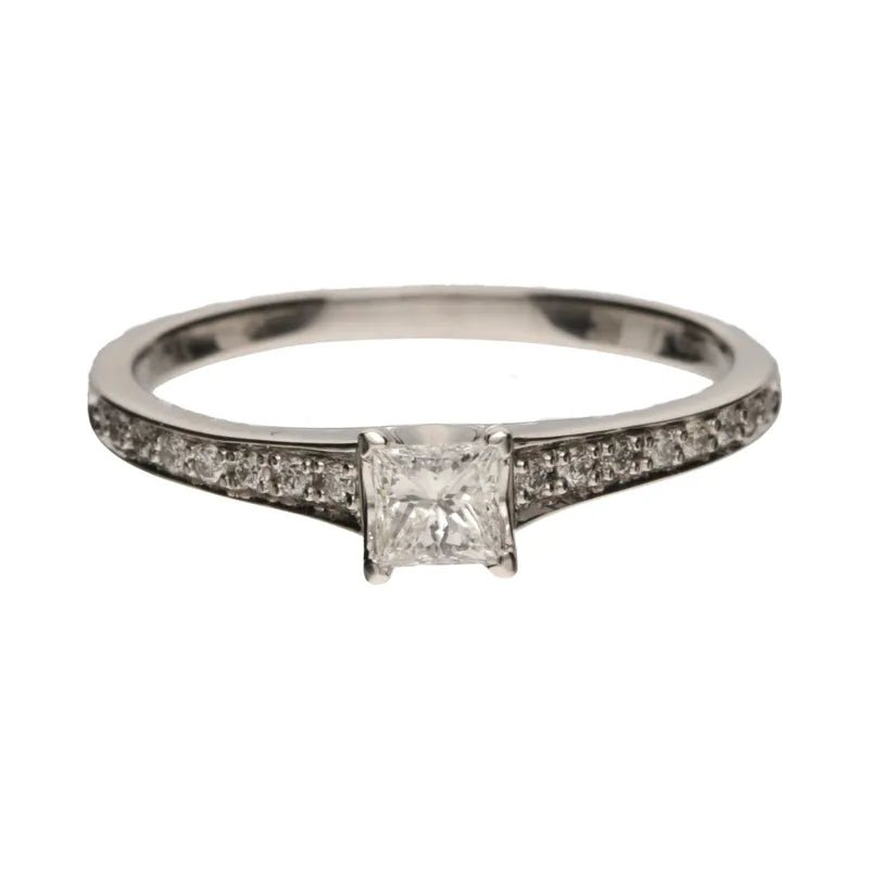 18ct White Gold with 14% Palladium Princess Cut Diamond Ring with Diamond Shoulders 0.36ct262564