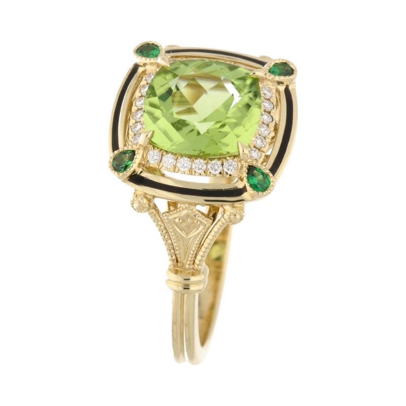 18ct Yellow Gold Cushion Cut Peridot & Diamond Ring8YR31671D
