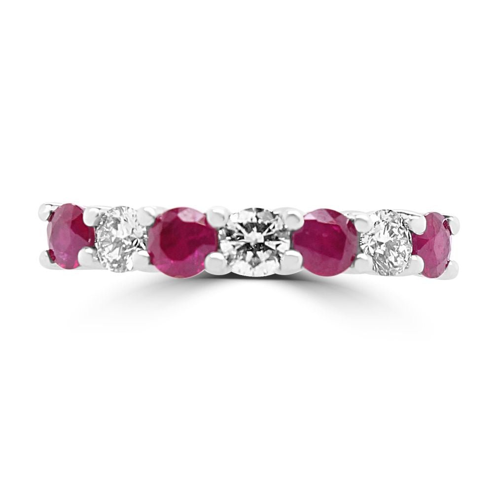18ct Yellow Gold Ruby & Diamond 7 Stone Eternity Ring Size L1/2 4.68gMQ7580