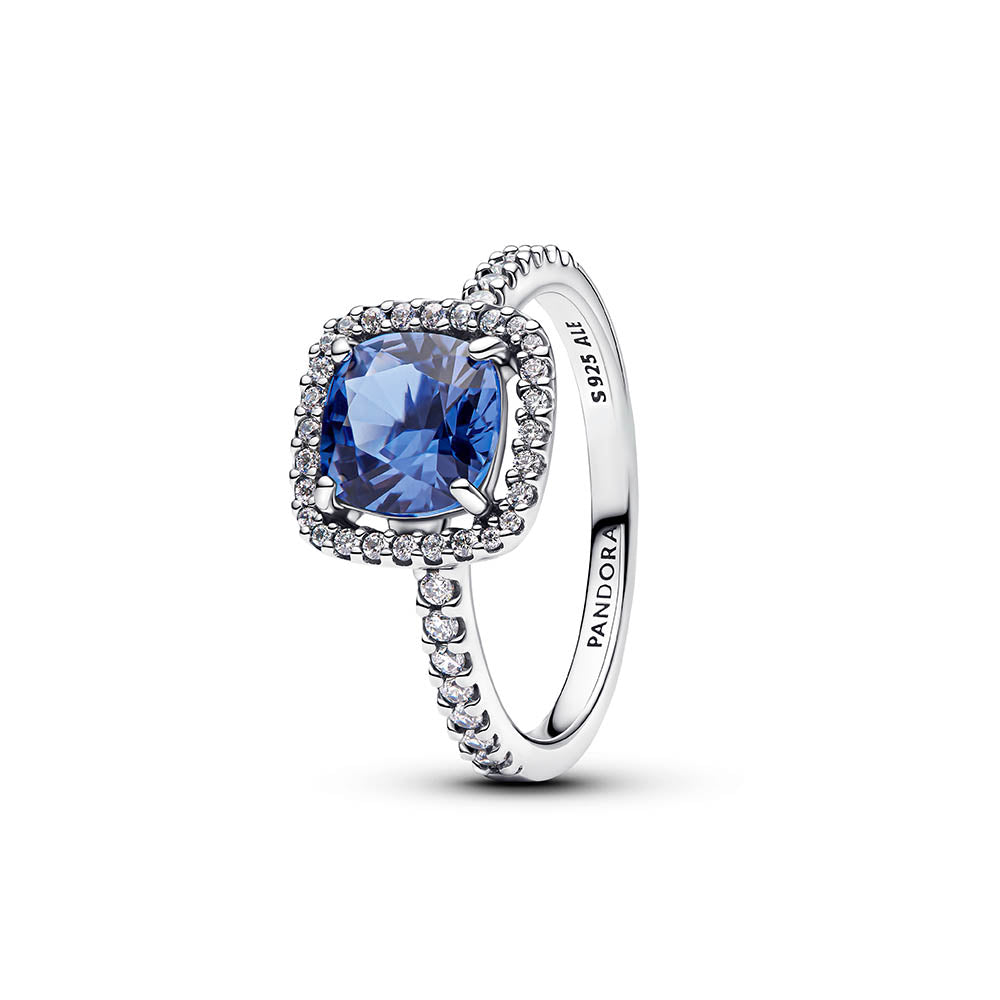 PANDORA Sparkling Square Blue Halo Statement Ring 193550C01