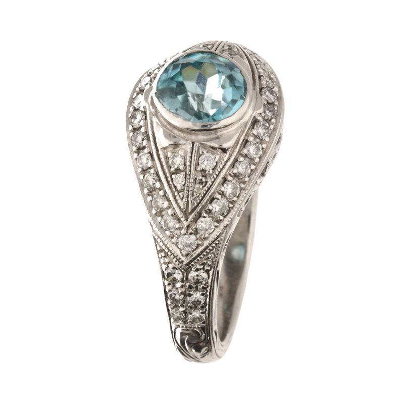 Pre-Owned 18ct White Gold Blue Topaz & Diamond Cocktail Ring