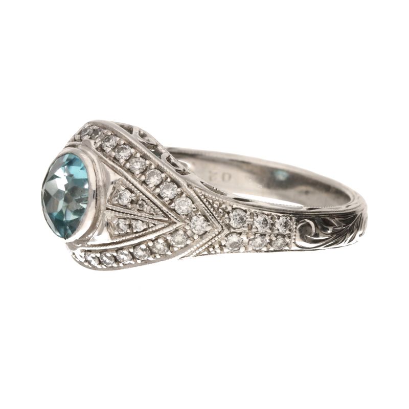 Pre-Owned 18ct White Gold Blue Topaz & Diamond Cocktail Ring