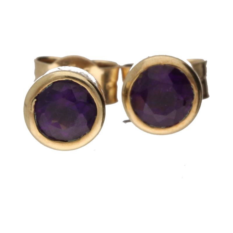 Pre-Owned 9ct Yellow Gold Amethyst Stud Earrings