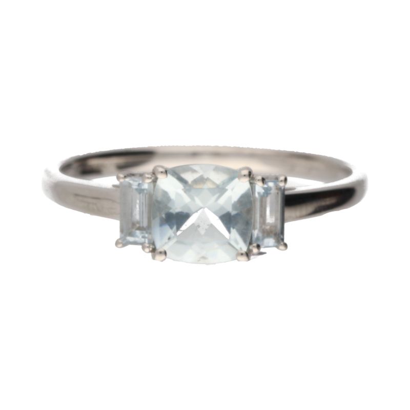 Pre-Owned 9ct White Gold Aquamarine Trilogy Ring