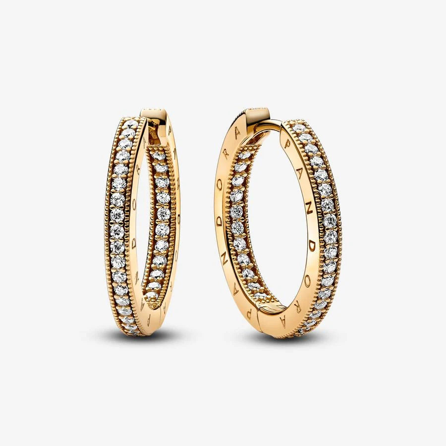 PANDORA Signature Logo & Pavé Hoop Earrings 262738C01