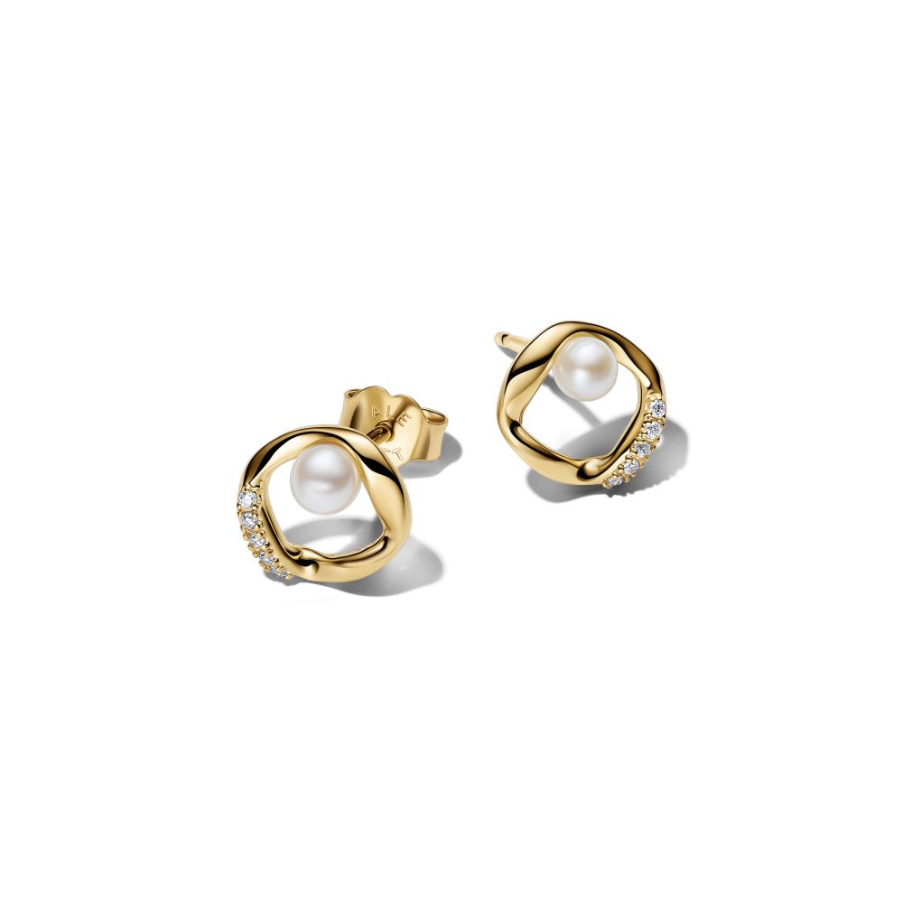 PANDORA Organically Shaped Pave & Treated Freshwater Cultured Pearl Stud Earrings 264662C01