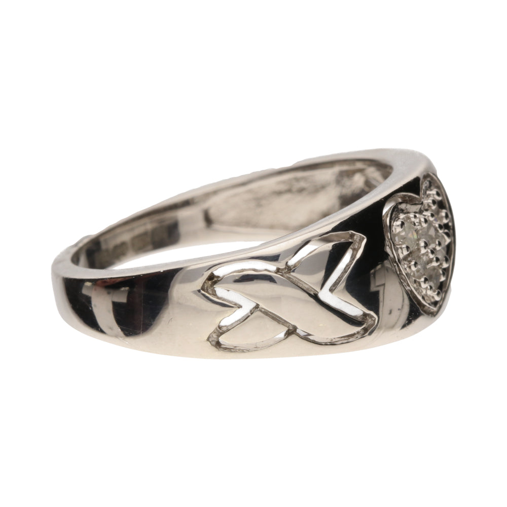 Pre-Owned 9ct White Gold Diamond Pave Heart Signet Ring