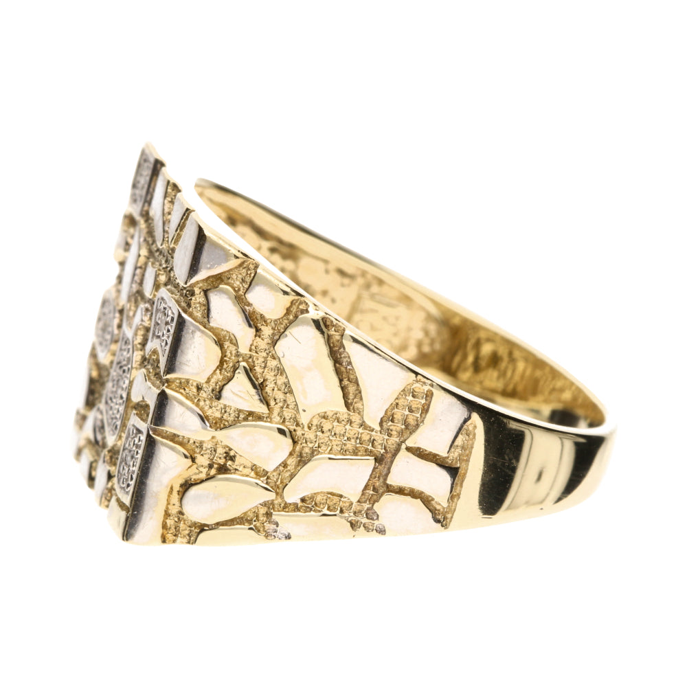 Pre-Owned 9ct Yellow & White Gold Diamond Set Square Signet Ring