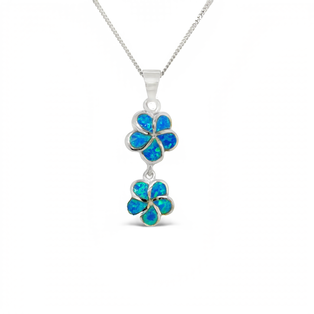 Sugar Sugar Silver Lab Opal Double Plumeria Pendant image 0