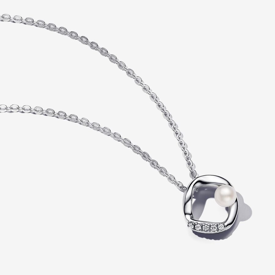 PANDORA Organically Shaped Pave Circle & Treated Freshwater Cultured Pearl Collier Necklace 393303C01-45