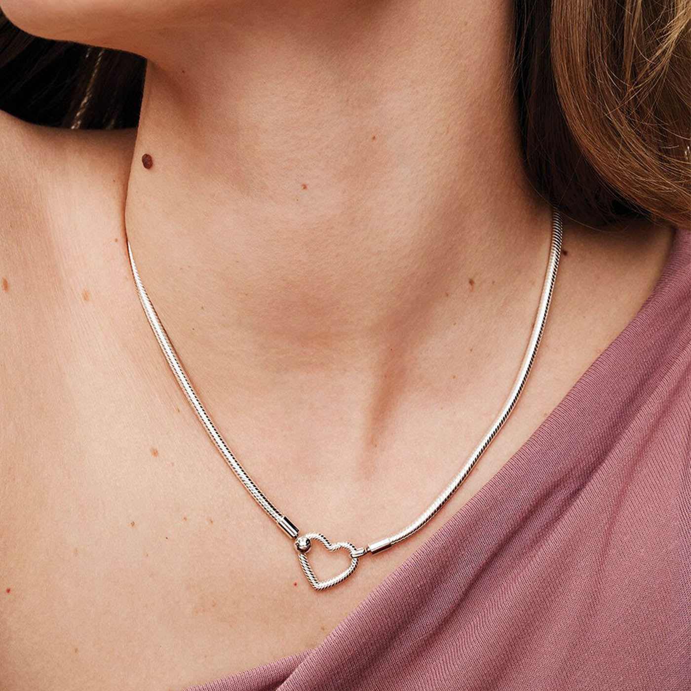 PANDORA Heart Closure Snake Chain Necklace 393377C00-45