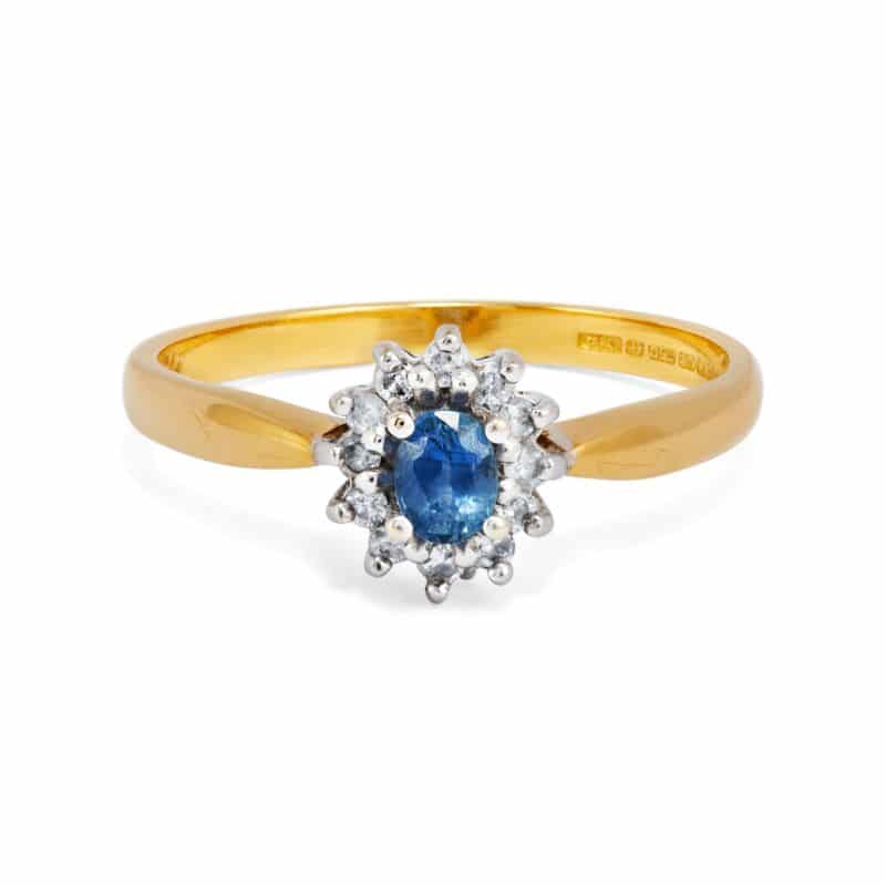 Pre-Owned 18ct Yellow Gold Sapphire & Diamond Cluster Ring, Size Q image 0