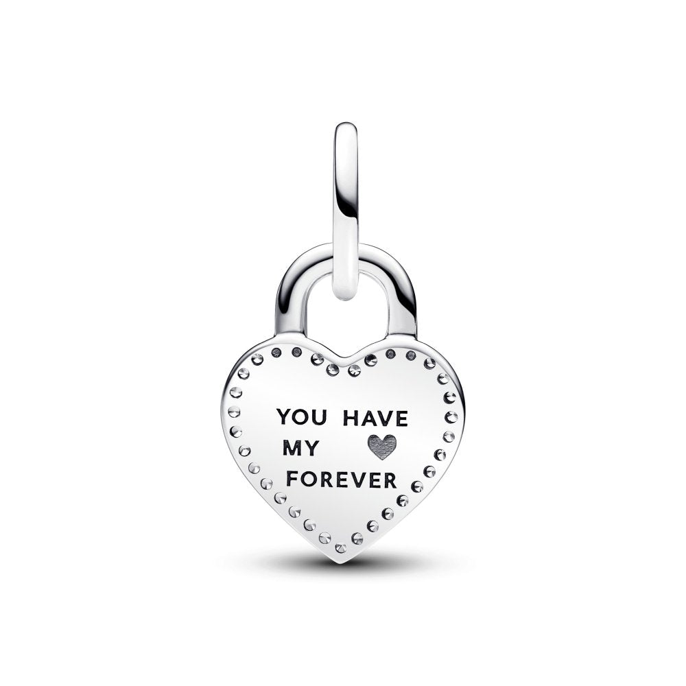 PANDORA Two-tone Twistable Heart Padlock Double Dangle Charm 783079C01