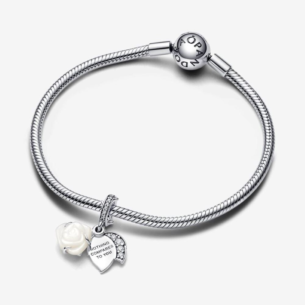 PANDORA White Rose in Bloom Double Dangle Charm 793200C01