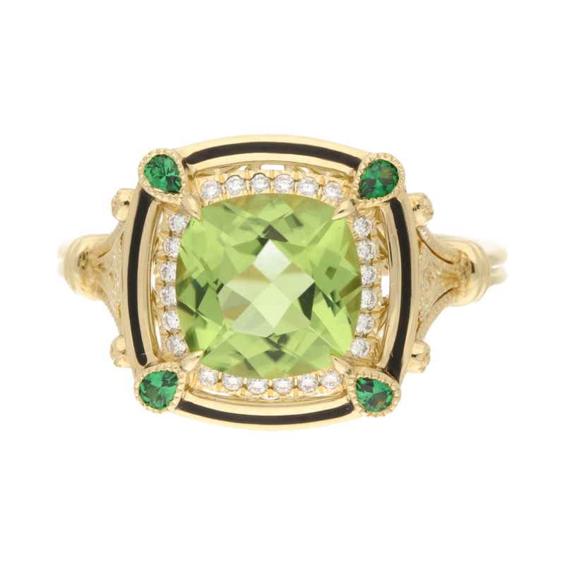 18ct Yellow Gold Cushion Cut Peridot & Diamond Ring