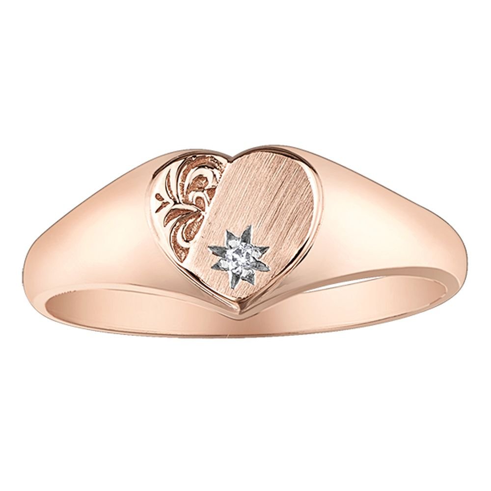 9ct Rose Gold Heart Signet Diamond Ring .01ct69807-CH240RG-10