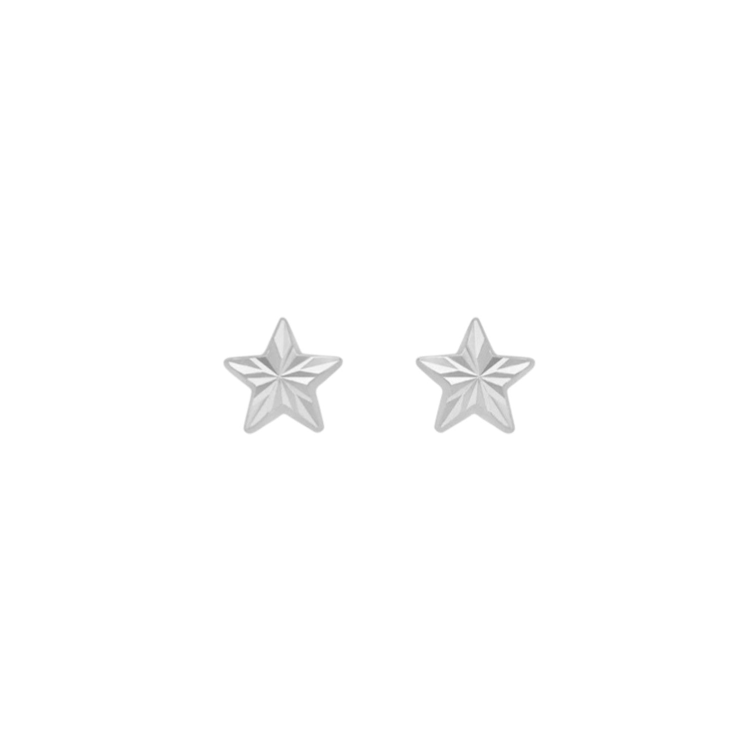 9ct White Gold 6mm x 6mm Diamond Cut Star Stud Earrings