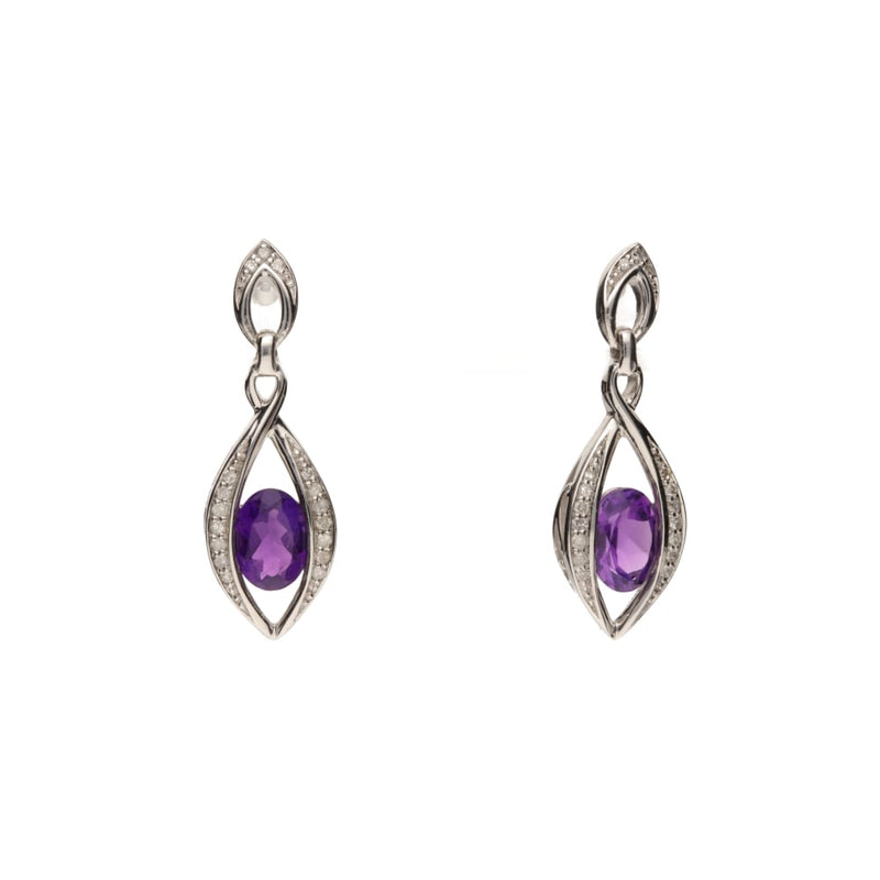 9ct White Gold Amethyst & Diamond Set Drop Earrings