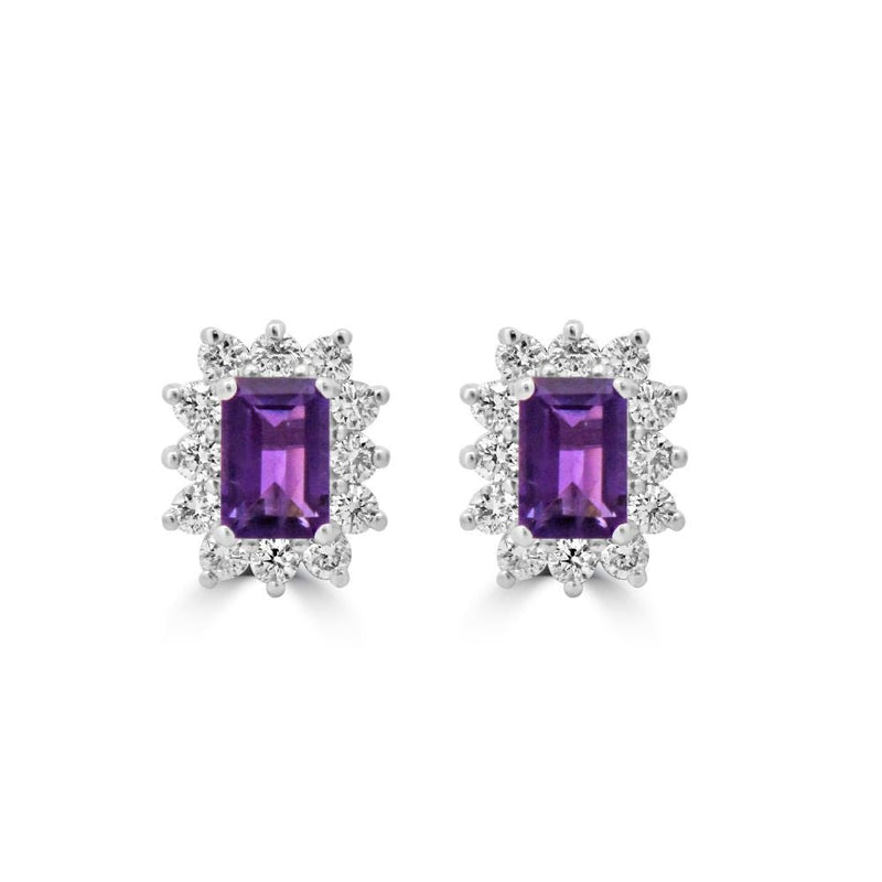9ct White Gold Amethyst Octagonal Cut 1.14ct Lab Diamond 0.60ct Cluster Stud EarringsWLGD1503ER