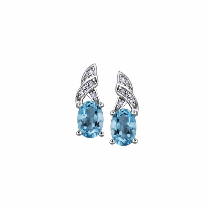 9ct White Gold Blue Topaz & Diamond Delicate Cross Over Stud Earrings