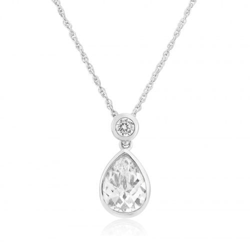9ct White Gold Cubic Zirconia Teardrop Pendant Necklace
