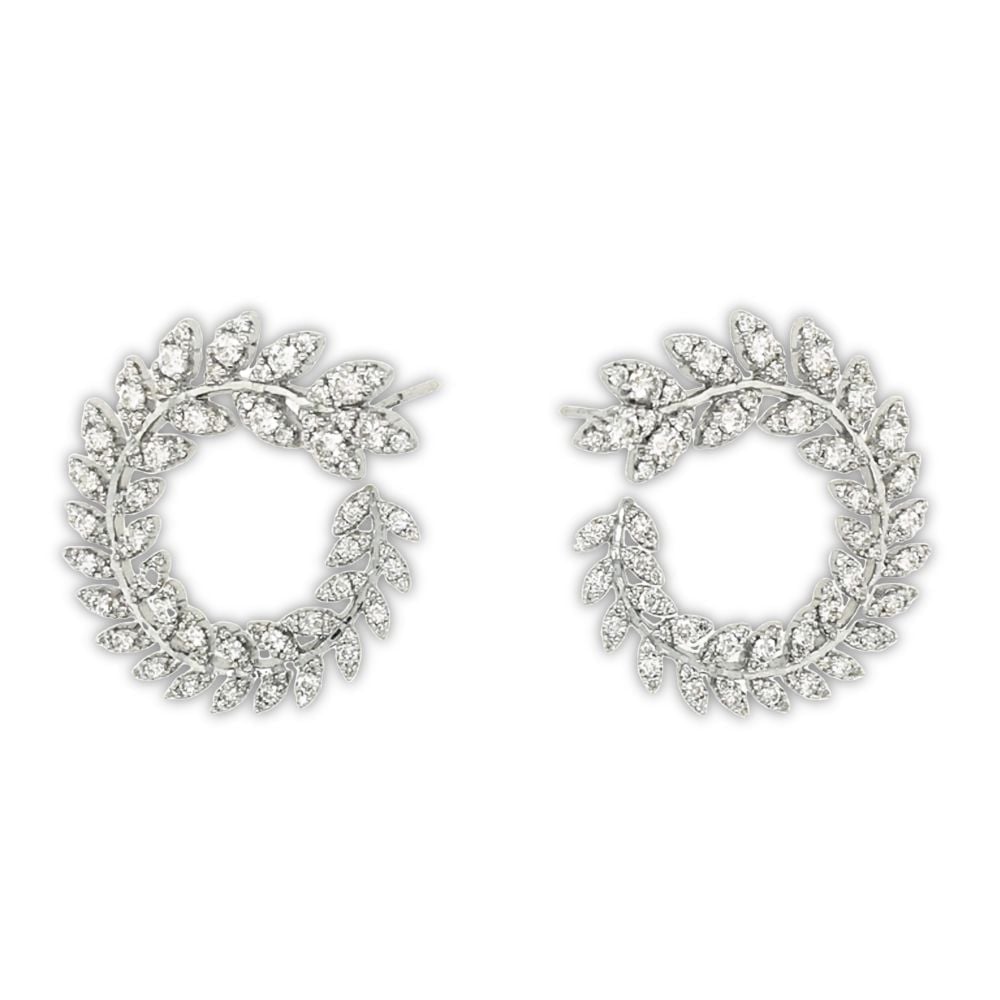 9ct White Gold Diamond Floral Hoop Earrings